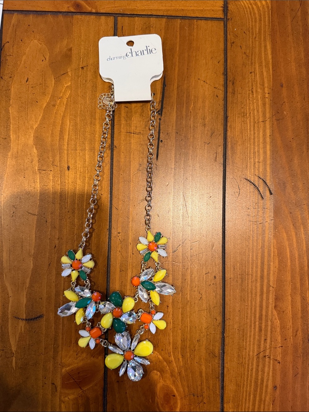 Charming Charlie Yellow, Green & Orange Floral Statement Necklace - Picture 2 of 4